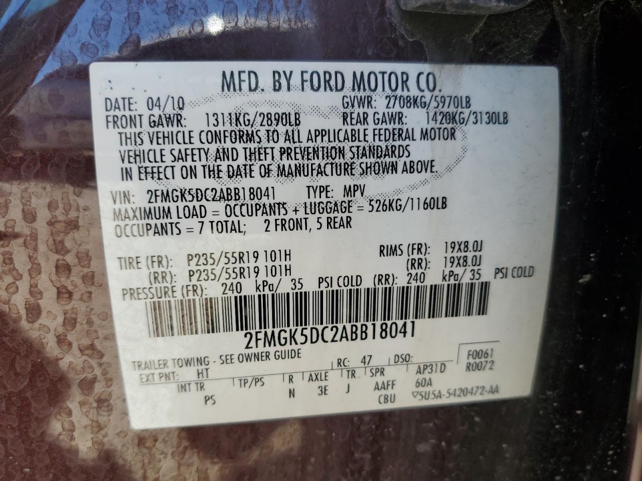 Photo 12 VIN: 2FMGK5DC2ABB18041 - FORD FLEX 