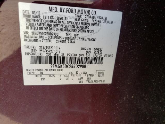 Photo 9 VIN: 2FMGK5DC2BBD29001 - FORD FLEX LIMIT 