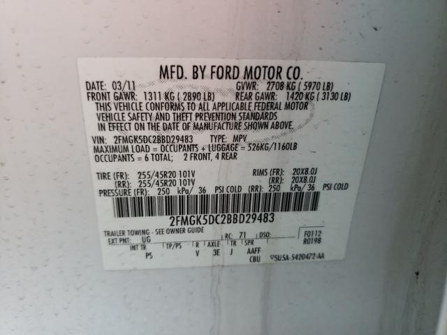 Photo 9 VIN: 2FMGK5DC2BBD29483 - FORD FLEX LIMIT 