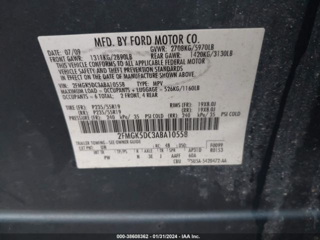 Photo 8 VIN: 2FMGK5DC3ABA10558 - FORD FLEX 