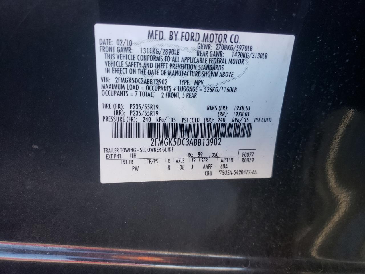 Photo 11 VIN: 2FMGK5DC3ABB13902 - FORD FLEX 