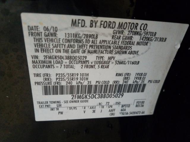 Photo 9 VIN: 2FMGK5DC3BBD05029 - FORD FLEX LIMIT 