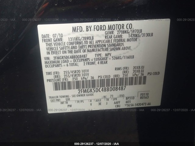 Photo 8 VIN: 2FMGK5DC4BBD08487 - FORD FLEX 