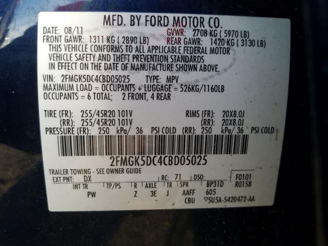 Photo 9 VIN: 2FMGK5DC4CBD05025 - FORD FLEX LIMIT 