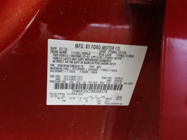 Photo 9 VIN: 2FMGK5DC7BBD08578 - FORD FLEX LIMIT 