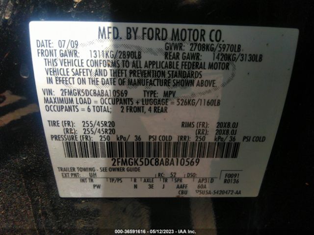 Photo 8 VIN: 2FMGK5DC8ABA10569 - FORD FLEX 