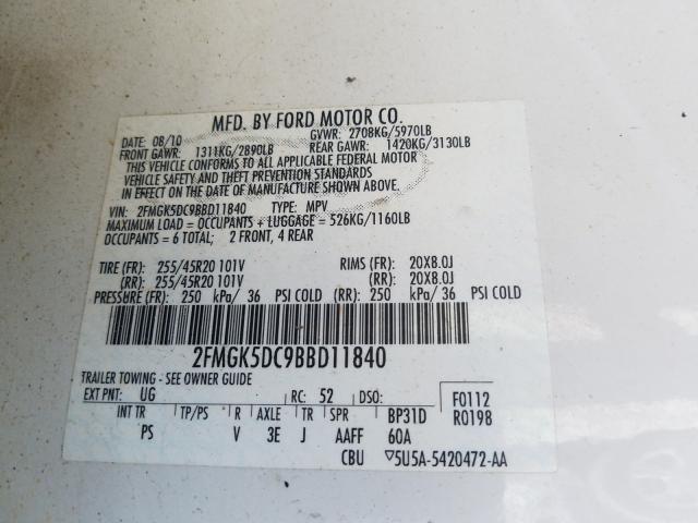 Photo 9 VIN: 2FMGK5DC9BBD11840 - FORD FLEX LIMIT 