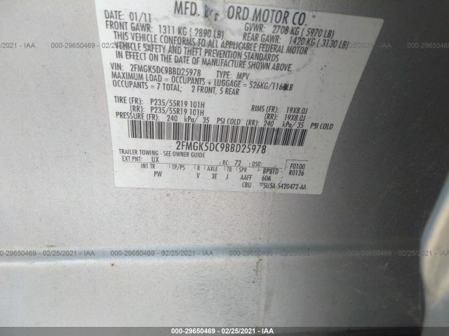 Photo 8 VIN: 2FMGK5DC9BBD25978 - FORD FLEX 