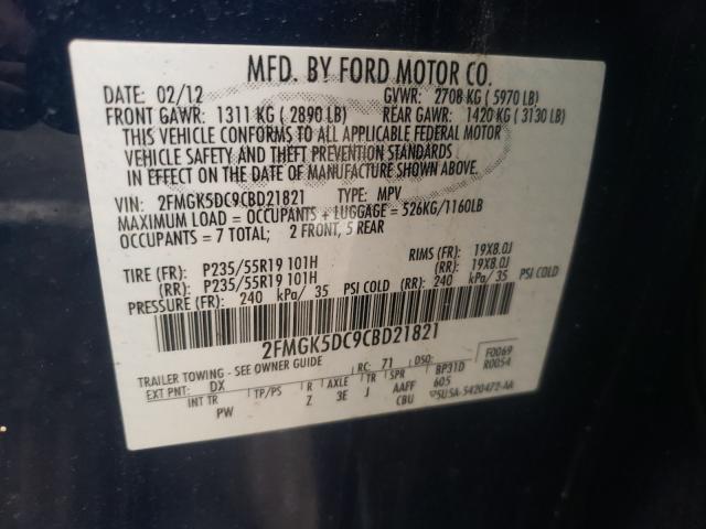 Photo 9 VIN: 2FMGK5DC9CBD21821 - FORD FLEX LIMIT 