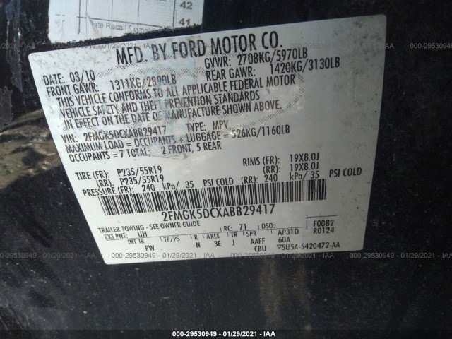 Photo 8 VIN: 2FMGK5DCXABB29417 - FORD FLEX 