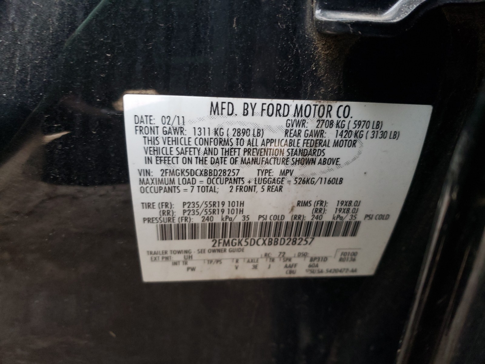 Photo 9 VIN: 2FMGK5DCXBBD28257 - FORD FLEX LIMIT 