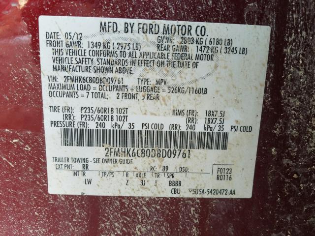 Photo 9 VIN: 2FMHK6C80DBD09761 - FORD FLEX SEL 