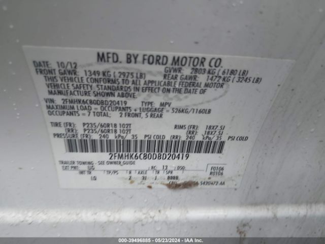 Photo 8 VIN: 2FMHK6C80DBD20419 - FORD FLEX 