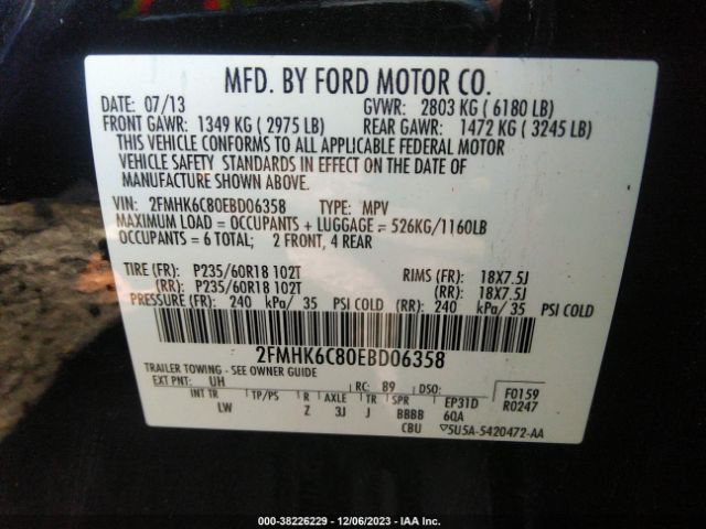 Photo 8 VIN: 2FMHK6C80EBD06358 - FORD FLEX 