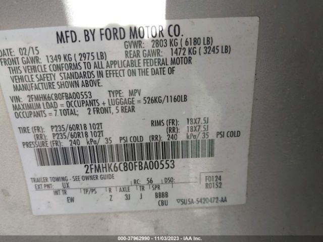 Photo 8 VIN: 2FMHK6C80FBA00553 - FORD FLEX 