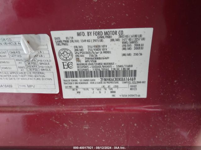 Photo 8 VIN: 2FMHK6C80KBA16469 - FORD FLEX 