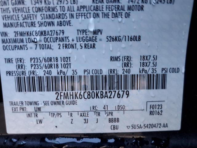 Photo 9 VIN: 2FMHK6C80KBA27679 - FORD FLEX SEL 