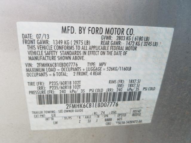 Photo 9 VIN: 2FMHK6C81EBD07776 - FORD FLEX SEL 