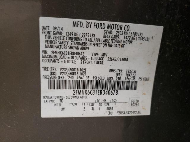 Photo 12 VIN: 2FMHK6C81EBD40678 - FORD FLEX SEL 