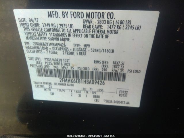 Photo 8 VIN: 2FMHK6C81HBA09426 - FORD FLEX 