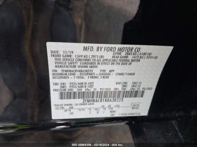 Photo 8 VIN: 2FMHK6C81KBA38223 - FORD FLEX 