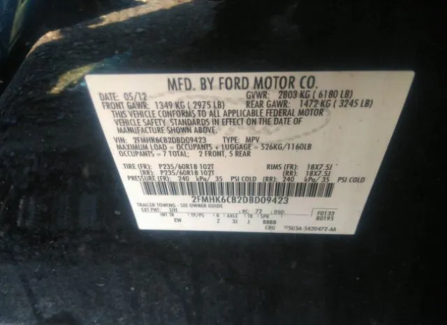 Photo 8 VIN: 2FMHK6C82DBD09423 - FORD FLEX 