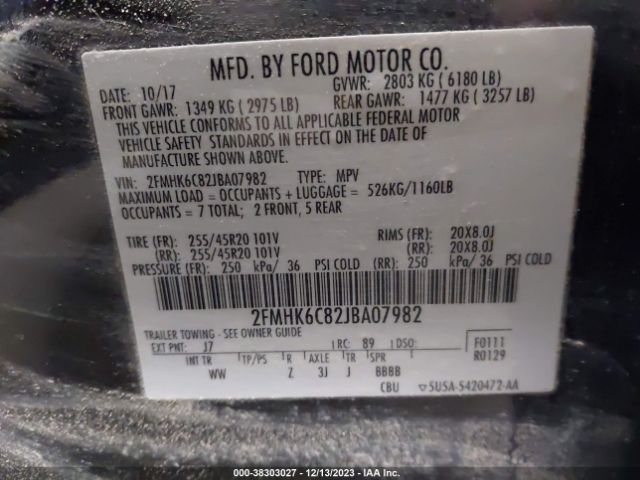 Photo 8 VIN: 2FMHK6C82JBA07982 - FORD FLEX 