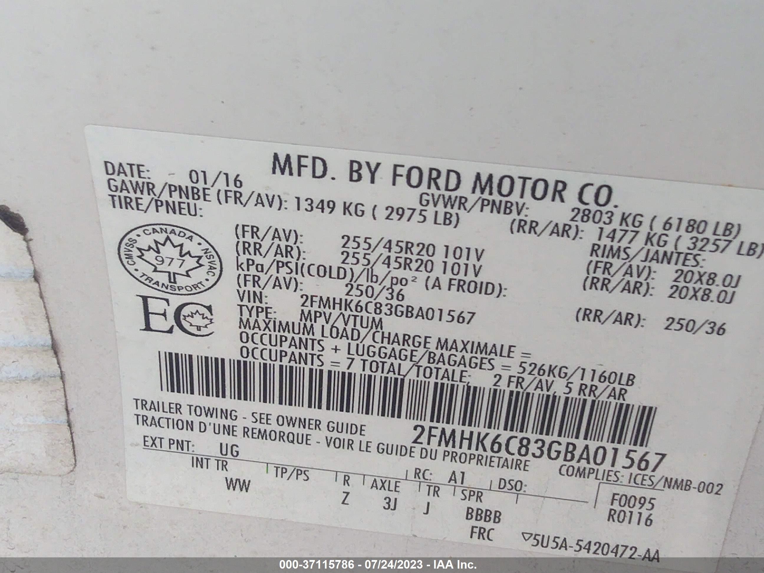 Photo 8 VIN: 2FMHK6C83GBA01567 - FORD FLEX 