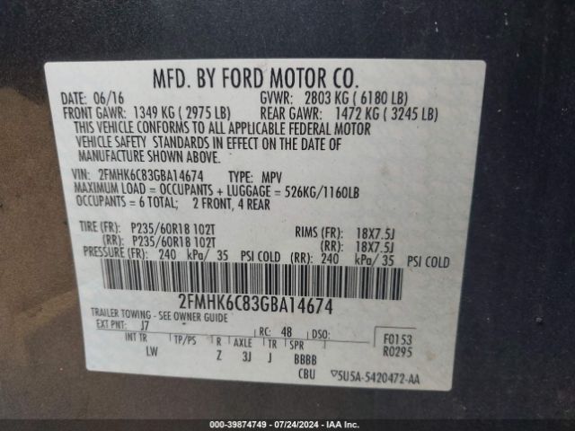 Photo 8 VIN: 2FMHK6C83GBA14674 - FORD FLEX 