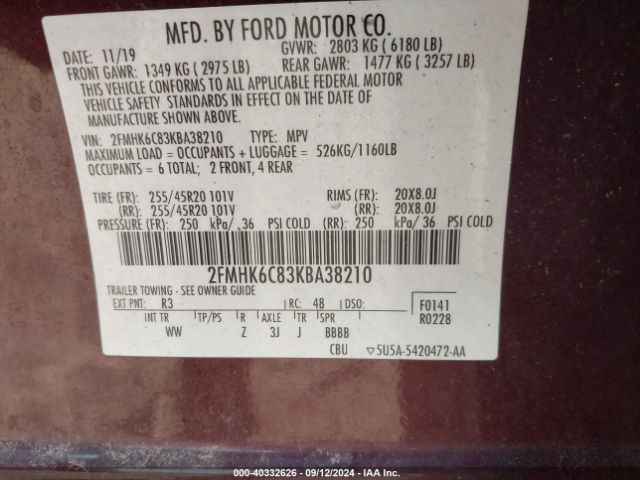 Photo 8 VIN: 2FMHK6C83KBA38210 - FORD FLEX 