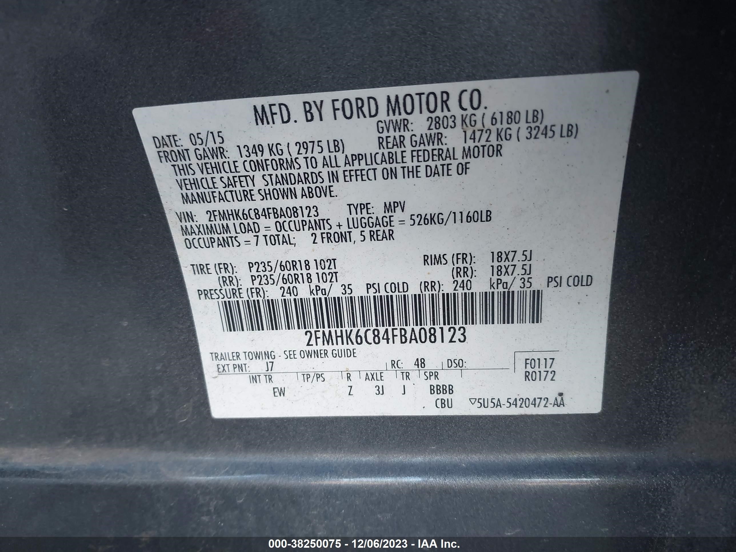 Photo 8 VIN: 2FMHK6C84FBA08123 - FORD FLEX 