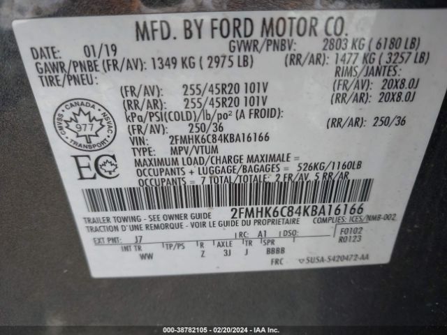 Photo 8 VIN: 2FMHK6C84KBA16166 - FORD FLEX 