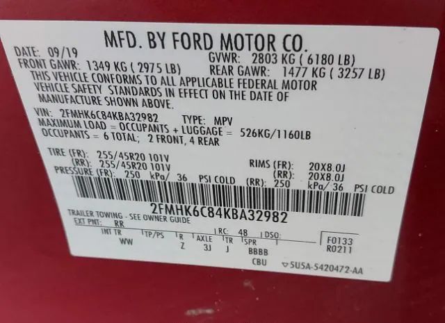 Photo 8 VIN: 2FMHK6C84KBA32982 - FORD FLEX 