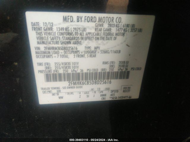 Photo 8 VIN: 2FMHK6C85DBD25616 - FORD FLEX 