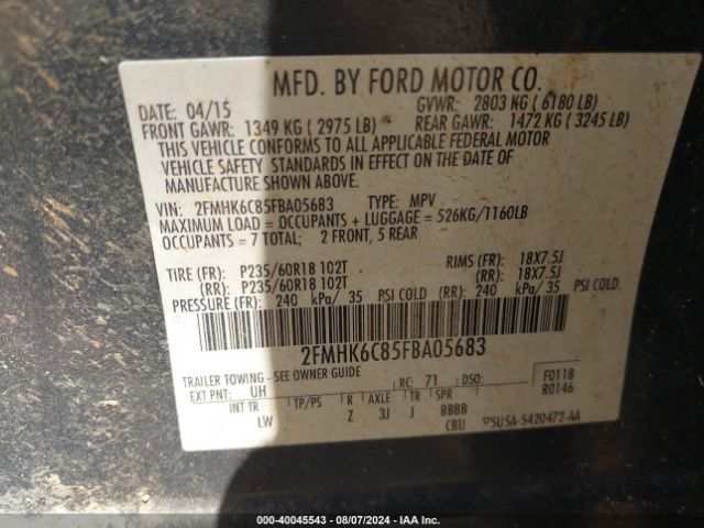 Photo 8 VIN: 2FMHK6C85FBA05683 - FORD FLEX 