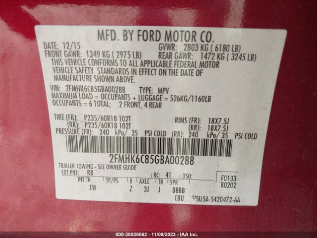 Photo 8 VIN: 2FMHK6C85GBA00288 - FORD FLEX 