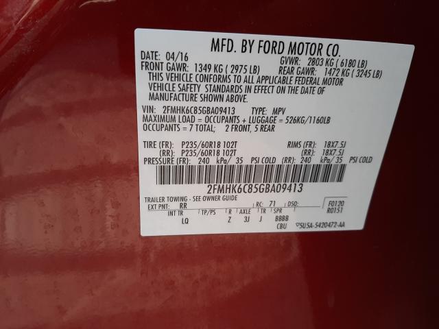 Photo 9 VIN: 2FMHK6C85GBA09413 - FORD FLEX 