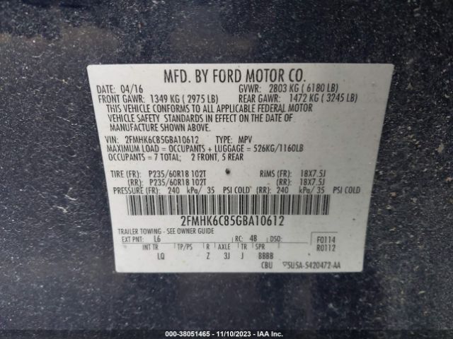 Photo 8 VIN: 2FMHK6C85GBA10612 - FORD FLEX 