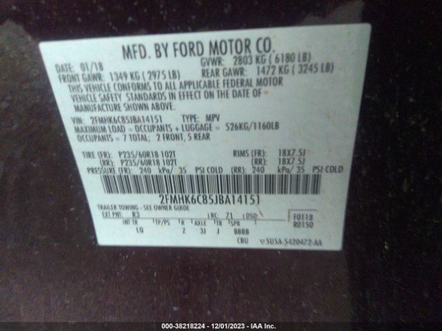 Photo 8 VIN: 2FMHK6C85JBA14151 - FORD FLEX 