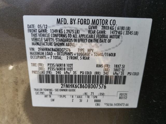 Photo 9 VIN: 2FMHK6C86DBD07576 - FORD FLEX SEL 