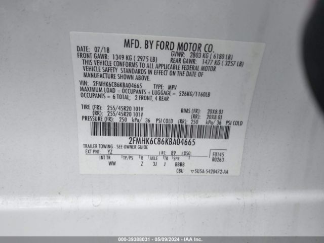 Photo 8 VIN: 2FMHK6C86KBA04665 - FORD FLEX 