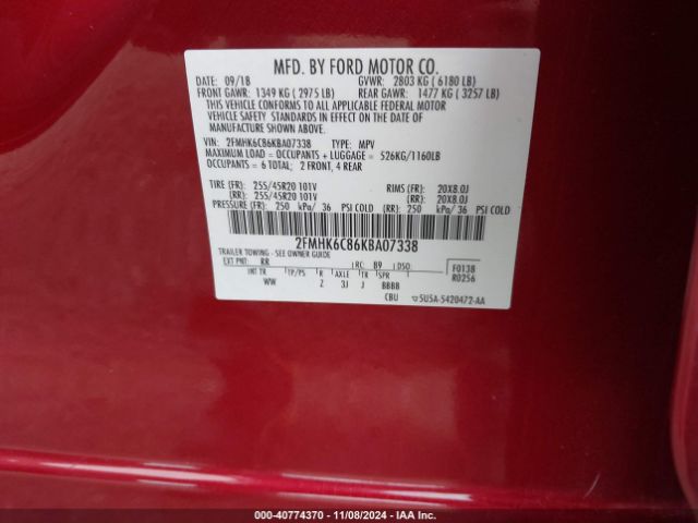 Photo 8 VIN: 2FMHK6C86KBA07338 - FORD FLEX 