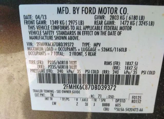 Photo 8 VIN: 2FMHK6C87DBD39372 - FORD FLEX 