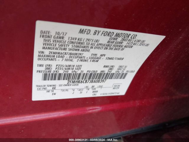 Photo 8 VIN: 2FMHK6C87JBA08397 - FORD FLEX 