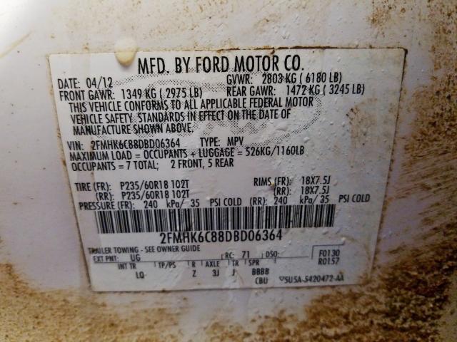 Photo 9 VIN: 2FMHK6C88DBD06364 - FORD FLEX SEL 