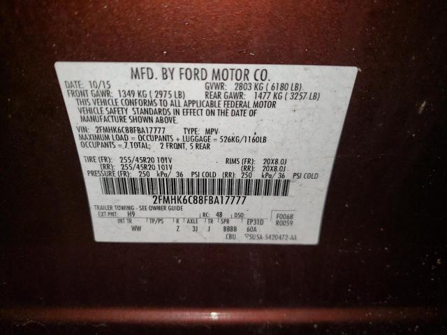 Photo 9 VIN: 2FMHK6C88FBA17777 - FORD FLEX SEL 