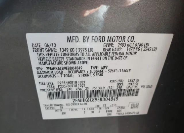 Photo 8 VIN: 2FMHK6C89EBD04849 - FORD FLEX 