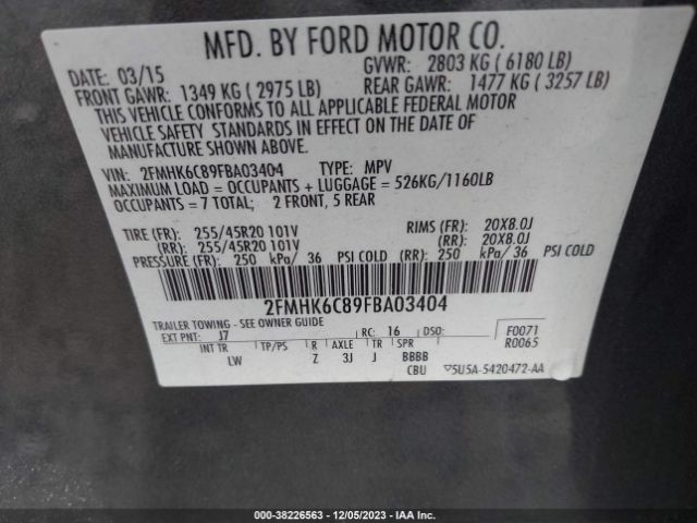 Photo 8 VIN: 2FMHK6C89FBA03404 - FORD FLEX 