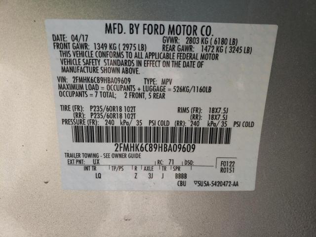 Photo 9 VIN: 2FMHK6C89HBA09609 - FORD FLEX SEL 