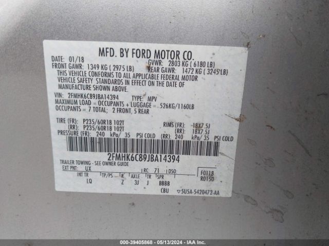 Photo 8 VIN: 2FMHK6C89JBA14394 - FORD FLEX 